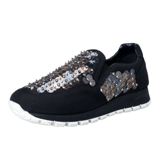 Prada Women's Sequin Decorated Moccasins Loafers - Picture 1 of 8